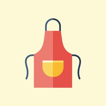 red kitchen apron with yellow pocket flat icon vector